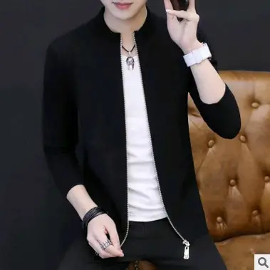 2021 Spring and Autumn New Korean Men's Knitwear Solid Color Zipper Slim-fit Fashion Trendy Cardigan Jacket for Teenagers - Image 3