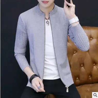 2021 Spring and Autumn New Korean Men's Knitwear Solid Color Zipper Slim-fit Fashion Trendy Cardigan Jacket for Teenagers - Image 5