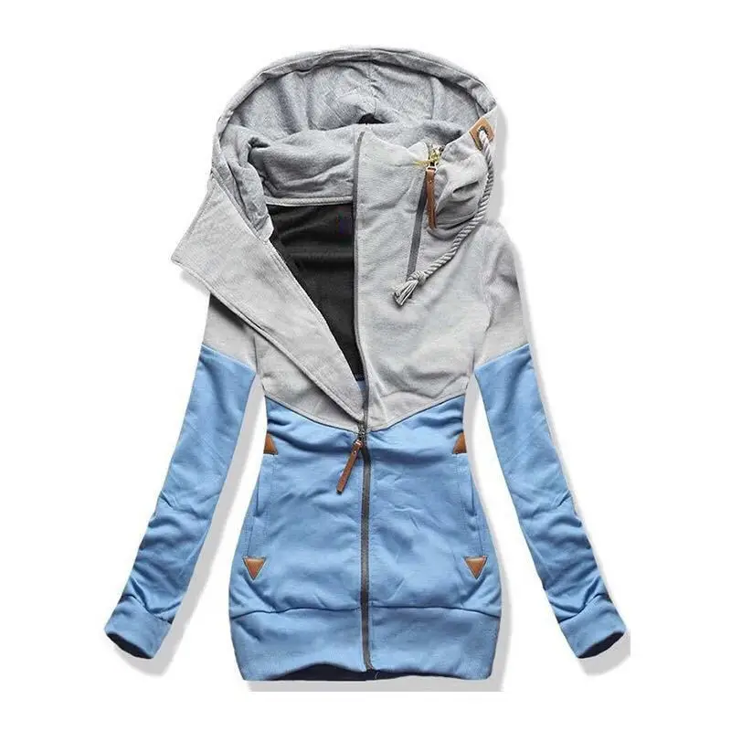 Women's Color Block Hooded Sweatshirt with Double Zipper - Image 3