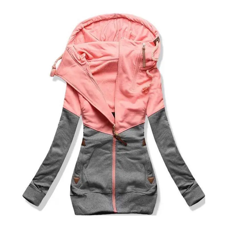 Women's Color Block Hooded Sweatshirt with Double Zipper - Image 4