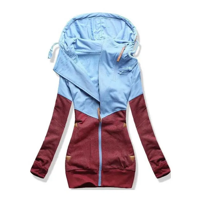 Women's Color Block Hooded Sweatshirt with Double Zipper - Image 5