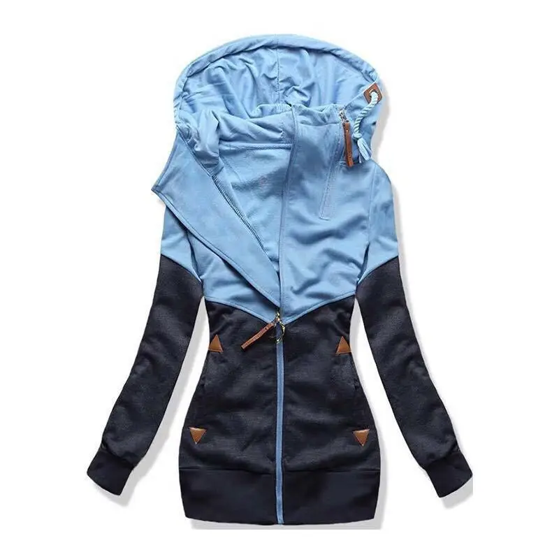 Women's Color Block Hooded Sweatshirt with Double Zipper - Image 6