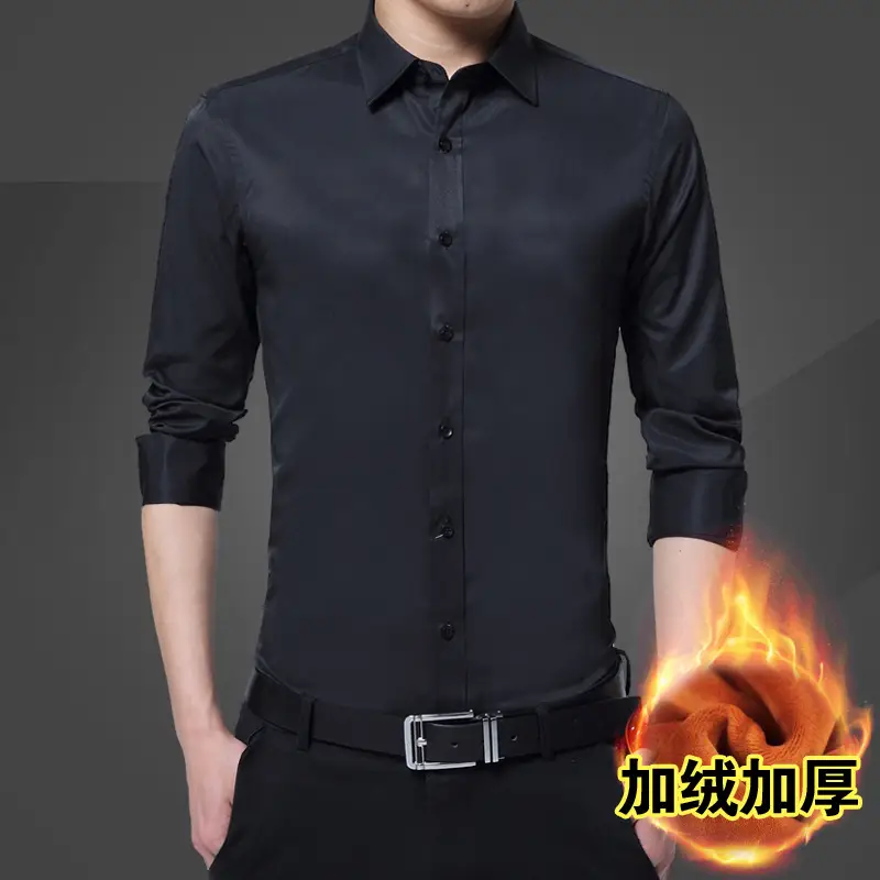 Winter Men's Fleece Lined Slim Fit Shirt Light Blue