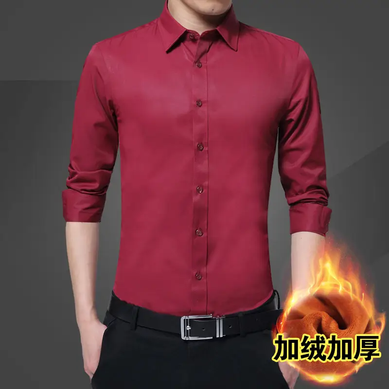 Winter Men's Fleece Lined Slim Fit Shirt Light Blue