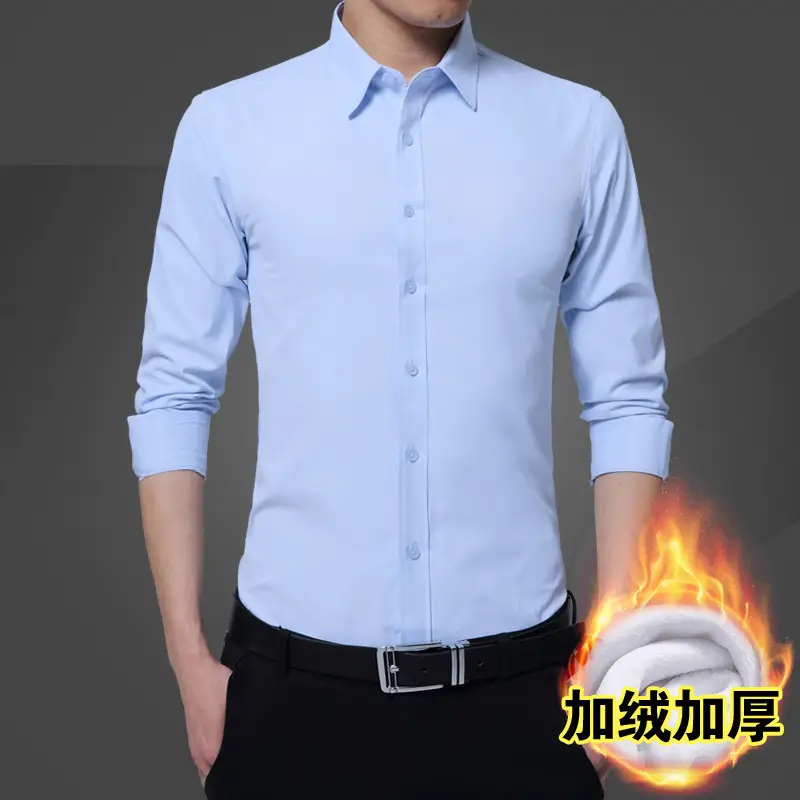 Winter Men's Fleece Lined Slim Fit Shirt Light Blue