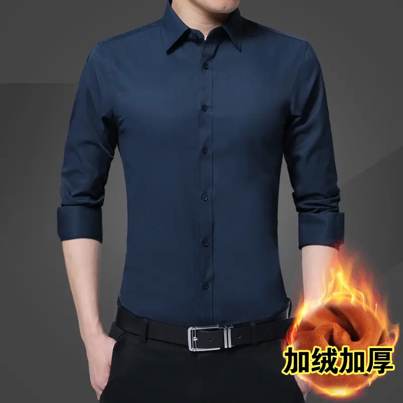 Winter Men's Fleece Lined Slim Fit Shirt Light Blue