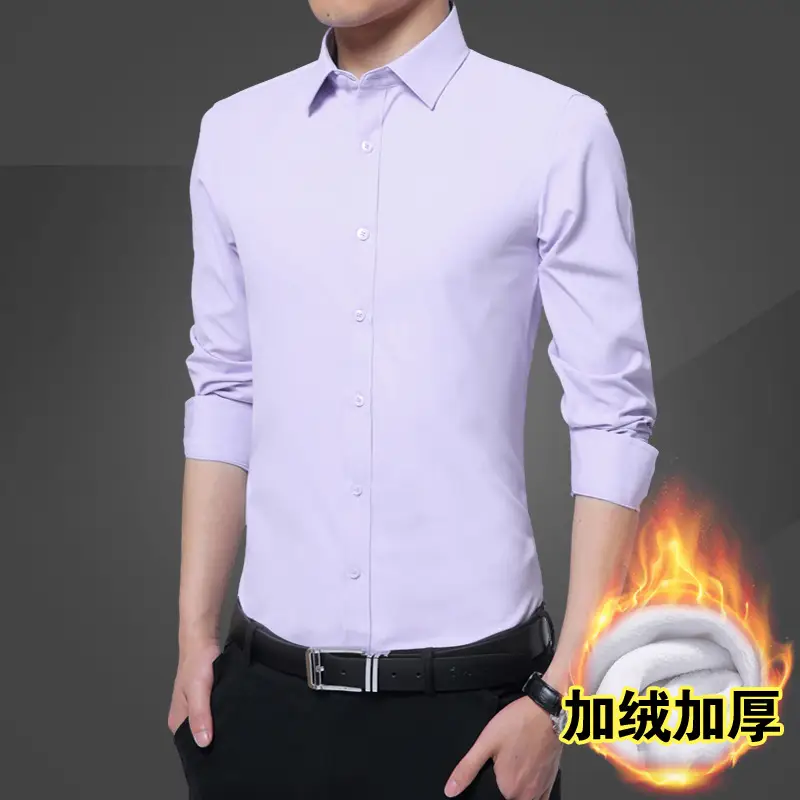 Winter Men's Fleece Lined Slim Fit Shirt Light Blue
