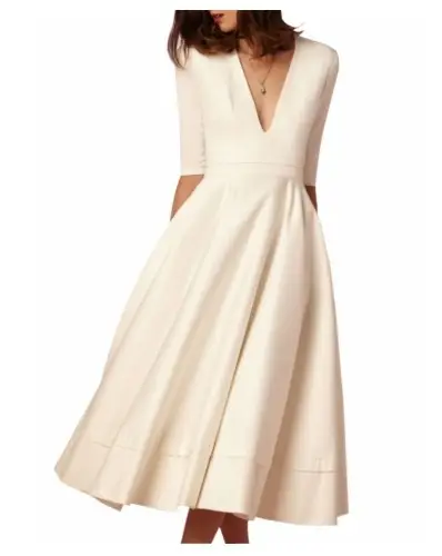 Black V-Neck A-Line Dress Large Size — feature 4