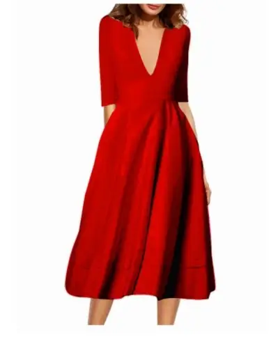 Black V-Neck A-Line Dress Large Size — feature 5