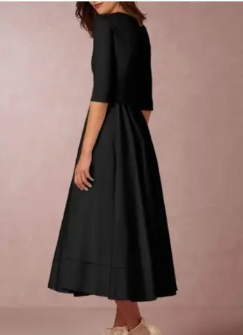 Black V-Neck A-Line Dress Large Size — feature 7