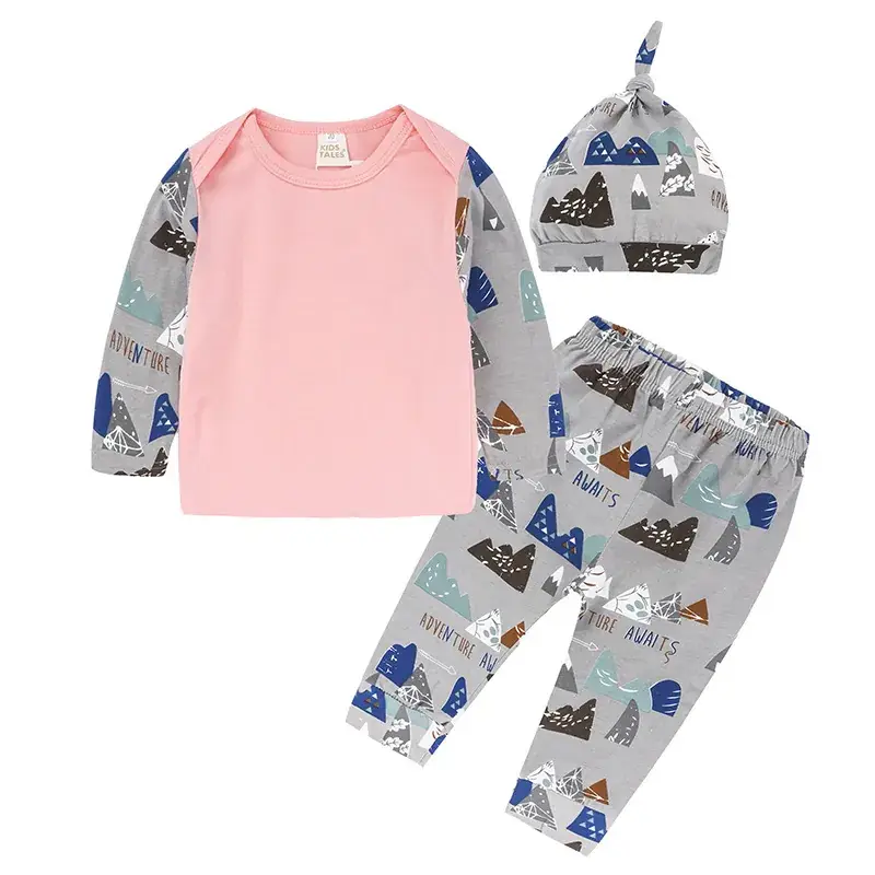 Kids 3-Piece Printed Suit Pink Blue Hat - Image 2