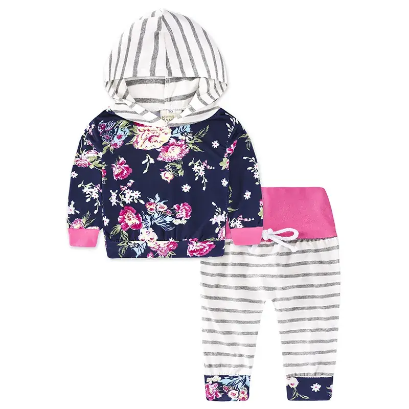 Baby Floral Striped Hooded Suit with Long Sleeve - Image 6