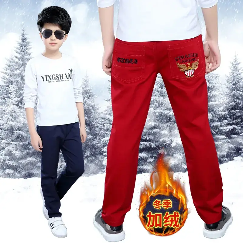 Boys Fleece Lined Red Pants 2024 Korean Style - Image 9