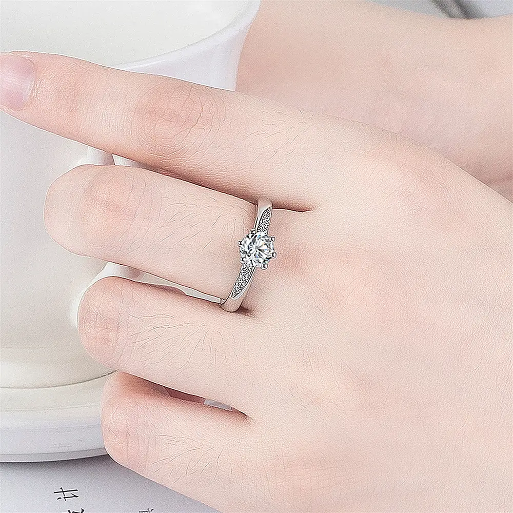 Platinum Plated Zircon Classic Six Claw Ring - Image 3