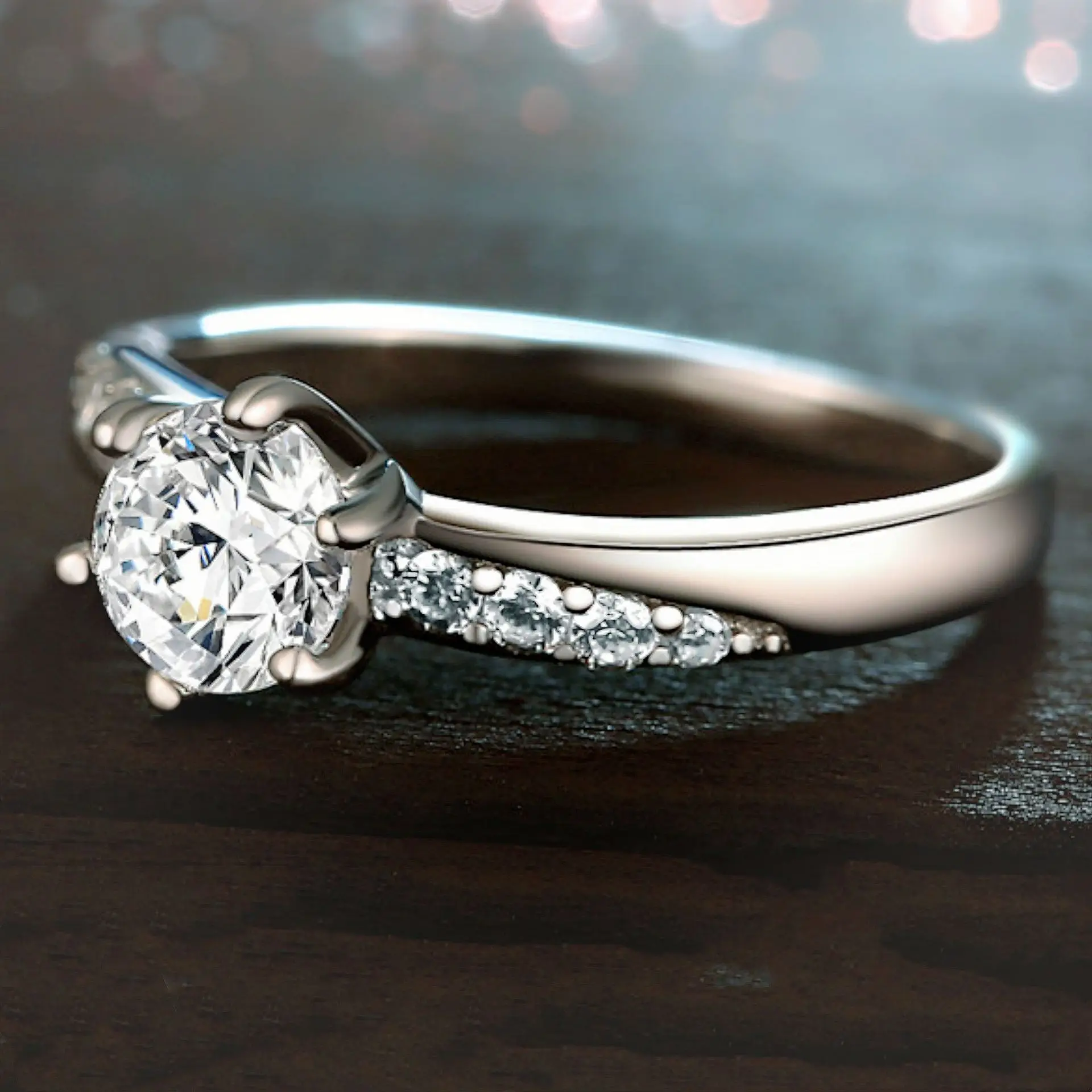 Platinum Plated Zircon Classic Six Claw Ring - Image 5