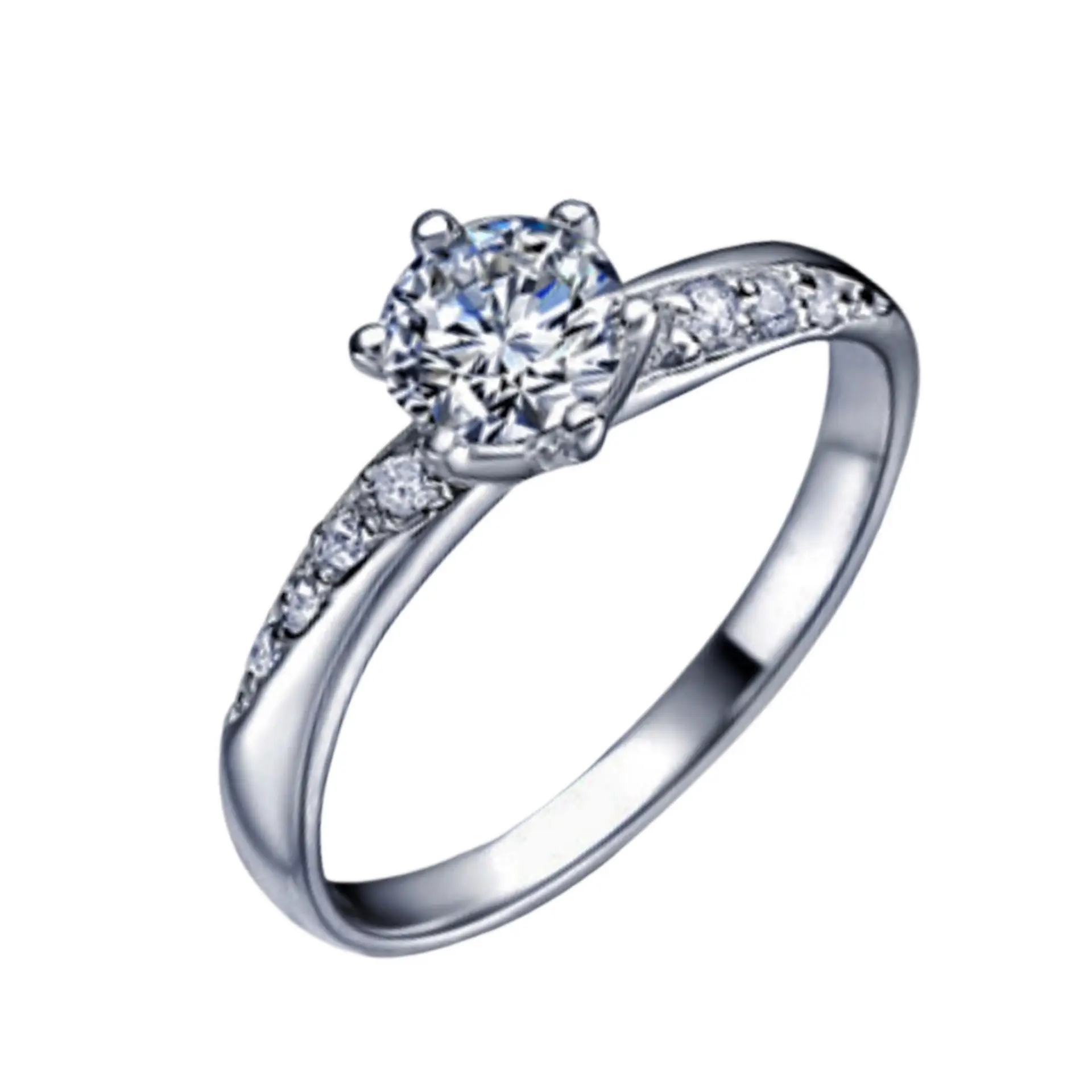Platinum Plated Zircon Classic Six Claw Ring - Image 6