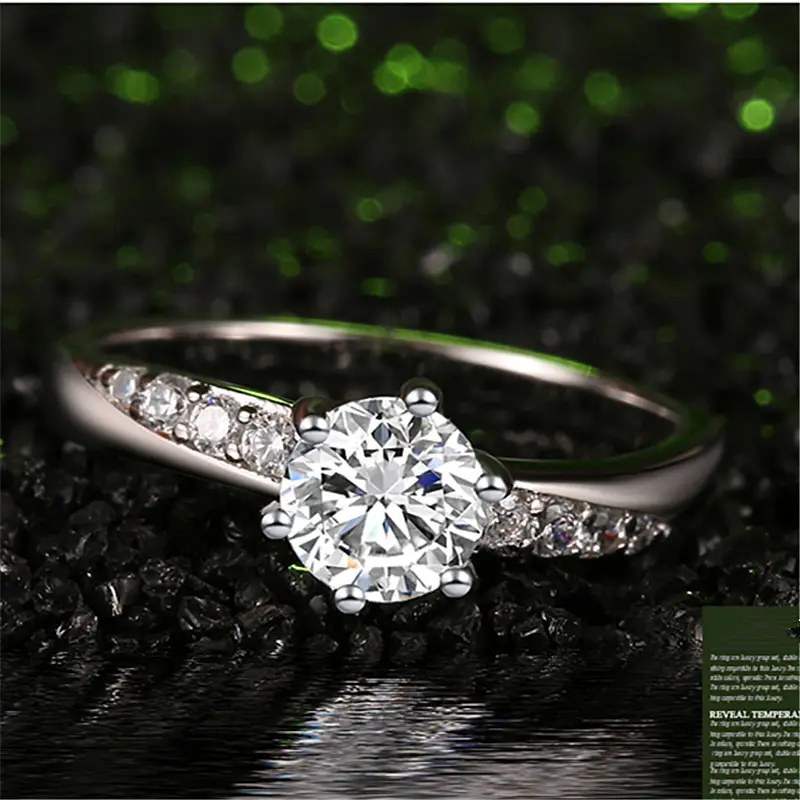 Platinum Plated Zircon Classic Six Claw Ring — feature 26