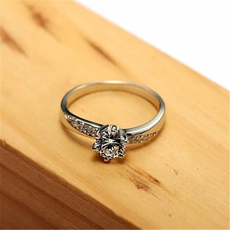 Platinum Plated Zircon Classic Six Claw Ring — feature 27