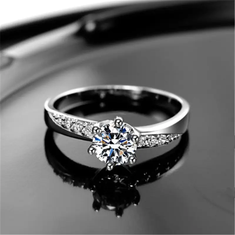 Platinum Plated Zircon Classic Six Claw Ring — feature 28