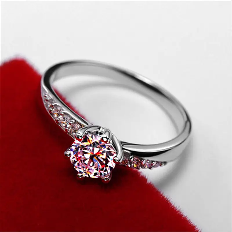 Platinum Plated Zircon Classic Six Claw Ring — feature 29