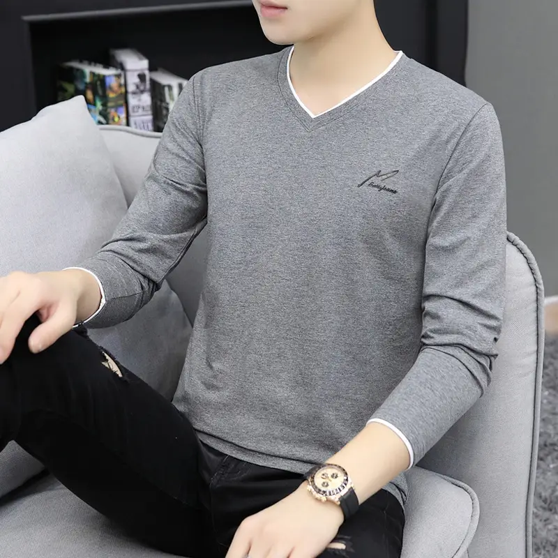 Autumn Long Sleeve V-Neck T-Shirt for Men - Image 9