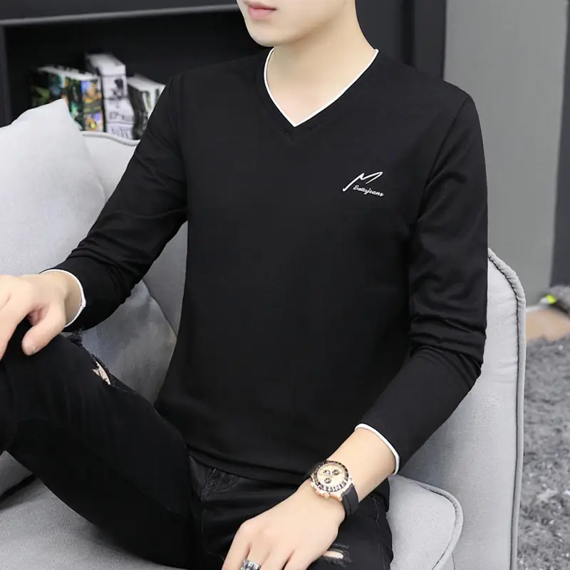 Autumn Long Sleeve V-Neck T-Shirt for Men - Image 2
