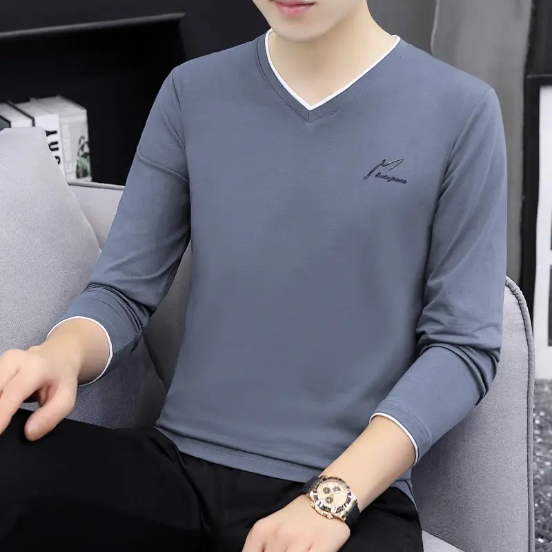 Autumn Long Sleeve V-Neck T-Shirt for Men - Image 4