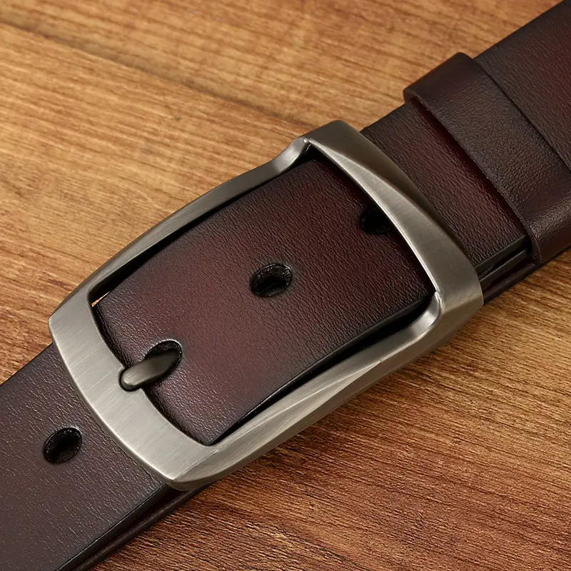 Men's Vintage Brown Cowhide Belt with Silver Buckle - Image 4