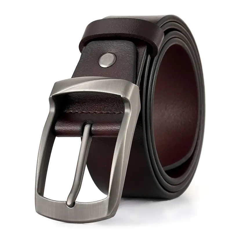 Men's Vintage Brown Cowhide Belt with Silver Buckle - Image 2