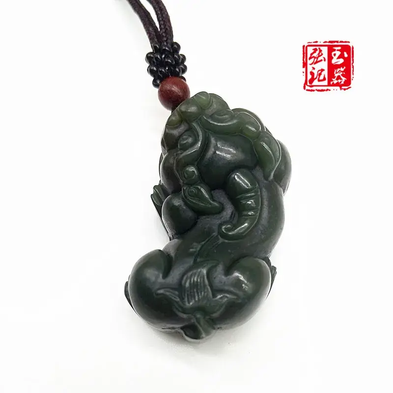 Natural Hetian Jade Sapphire Pixiu Pendant for Men Women