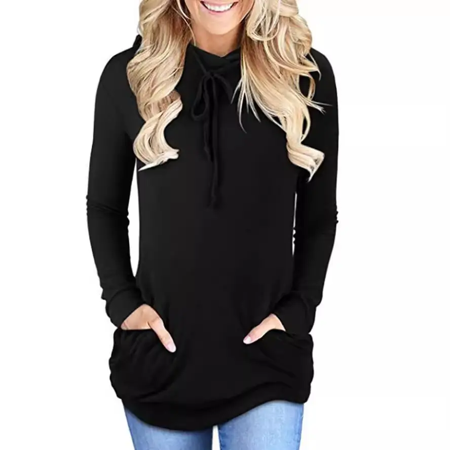 Long Sleeve Hooded T-Shirt Black Women's 2025 - Image 6