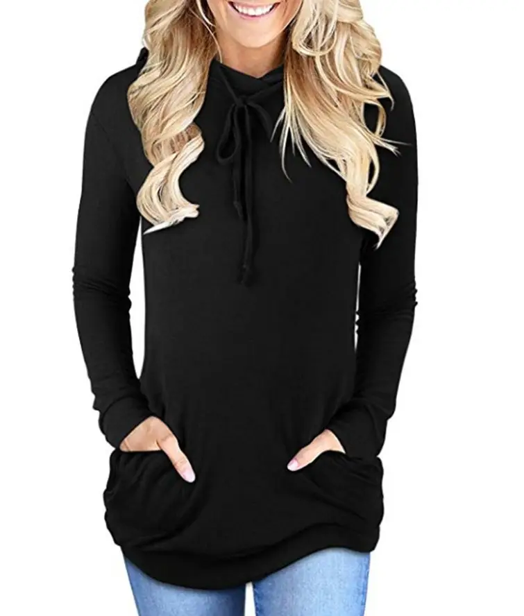 Long Sleeve Hooded T-Shirt Black Women's 2025 - Image 2