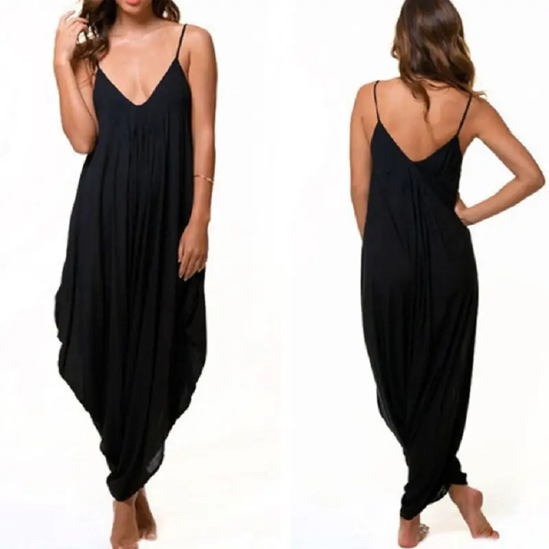 Black V-Neck Suspender Jumpsuit for Women - Image 3
