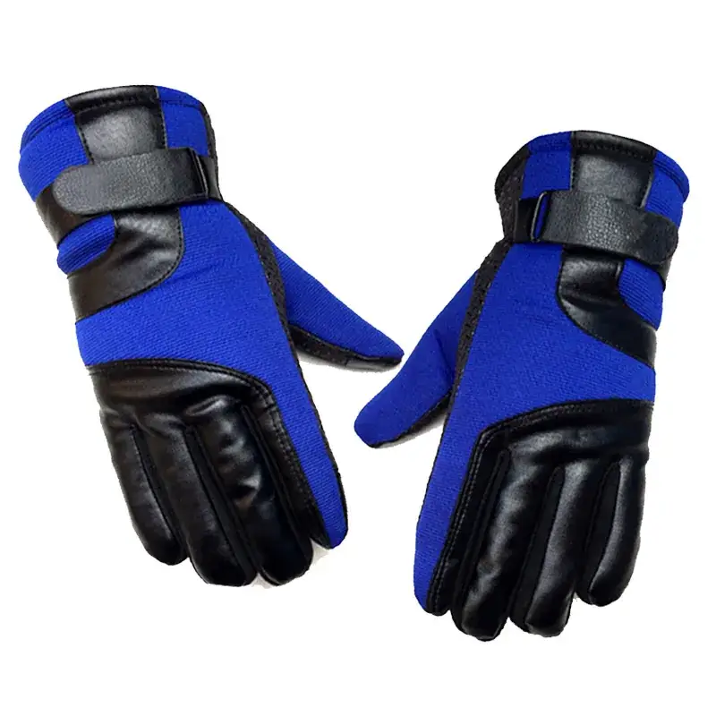 Winter Men's Red Black Leather Ski Gloves - Image 8
