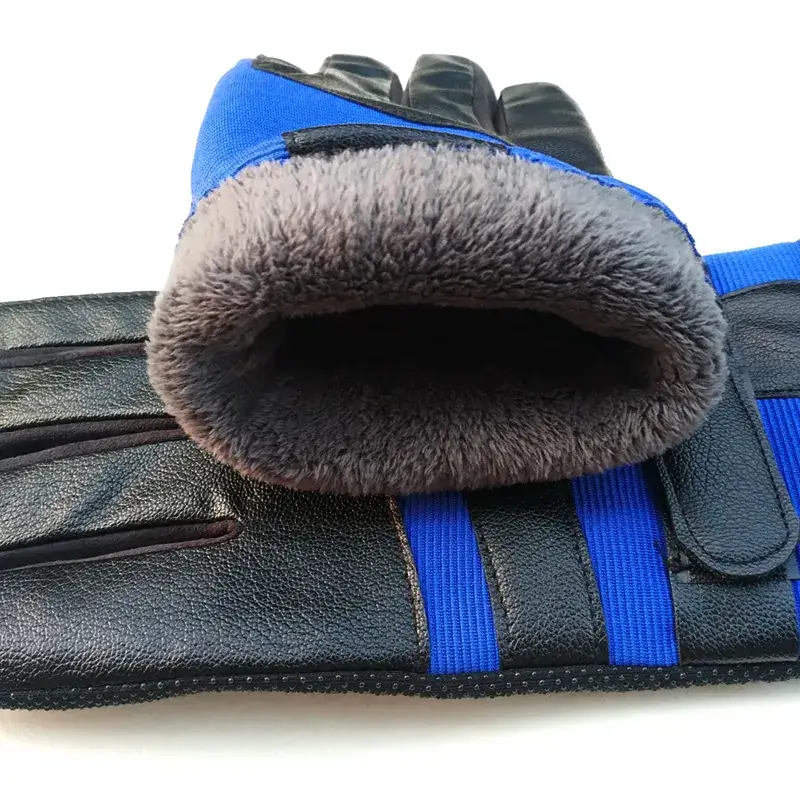 Winter Men's Red Black Leather Ski Gloves - Image 9