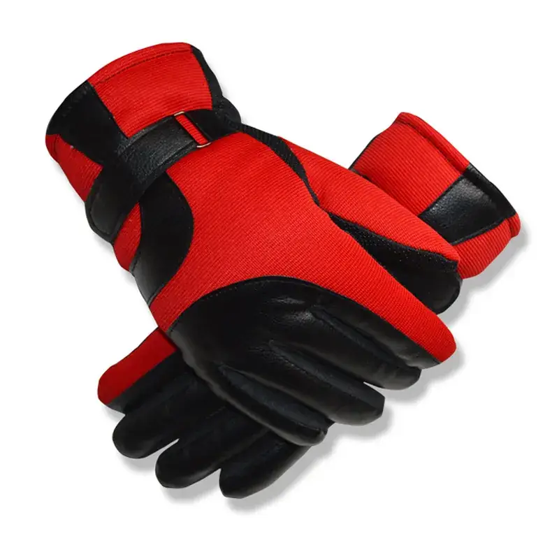 Winter Men's Red Black Leather Ski Gloves - Image 2