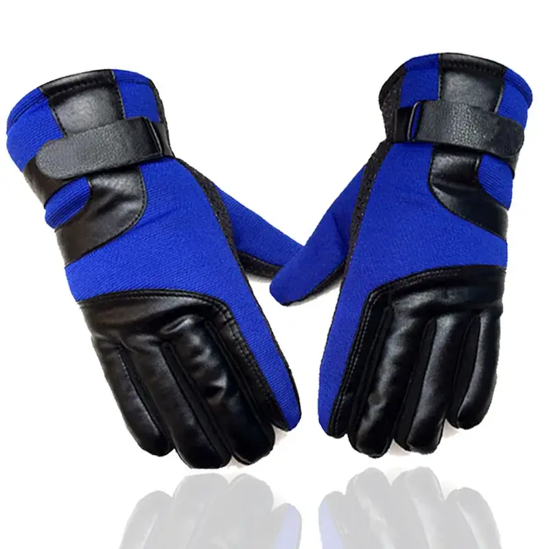 Winter Men's Red Black Leather Ski Gloves - Image 3