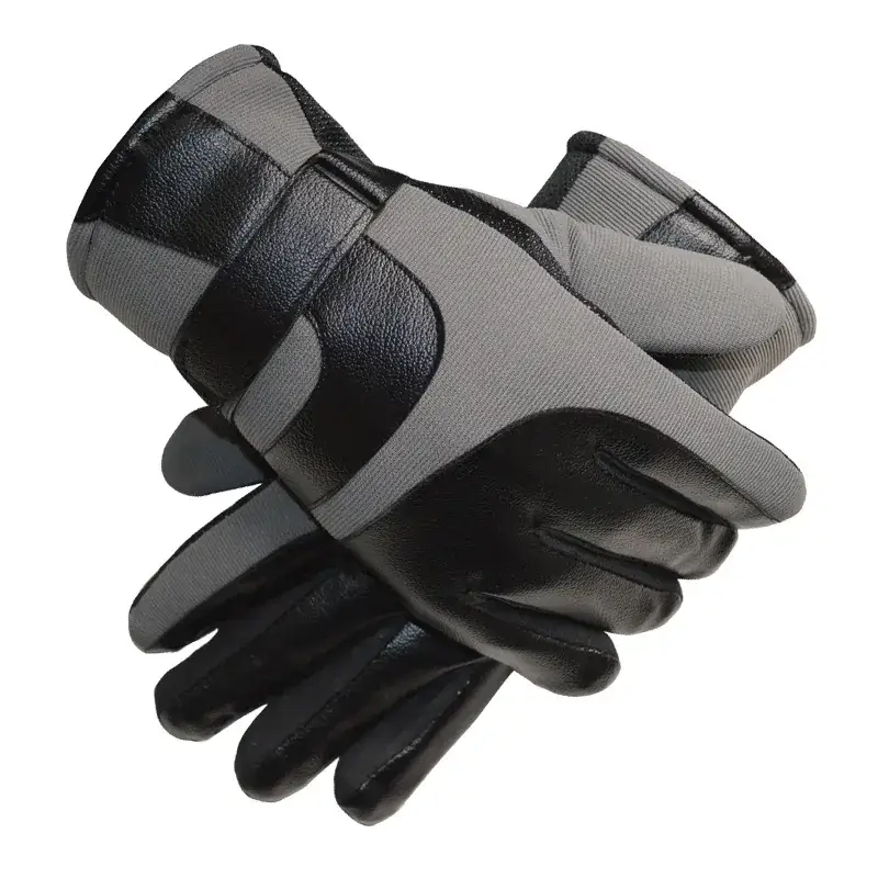Winter Men's Red Black Leather Ski Gloves - Image 4