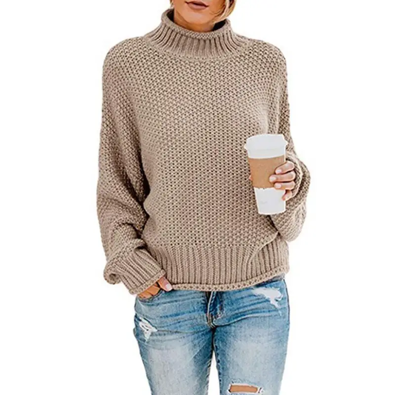 Women Loose Turtleneck Sweater Light Blue 2025 Winter