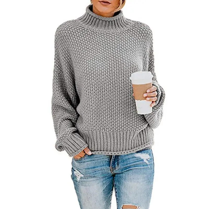 Women Loose Turtleneck Sweater Light Blue 2025 Winter