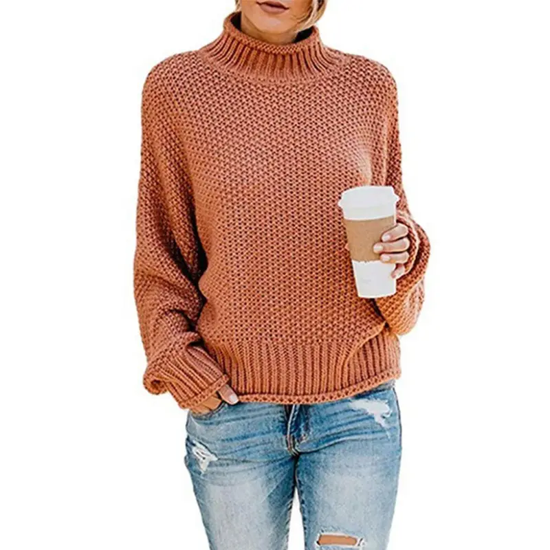 Women Loose Turtleneck Sweater Light Blue 2025 Winter