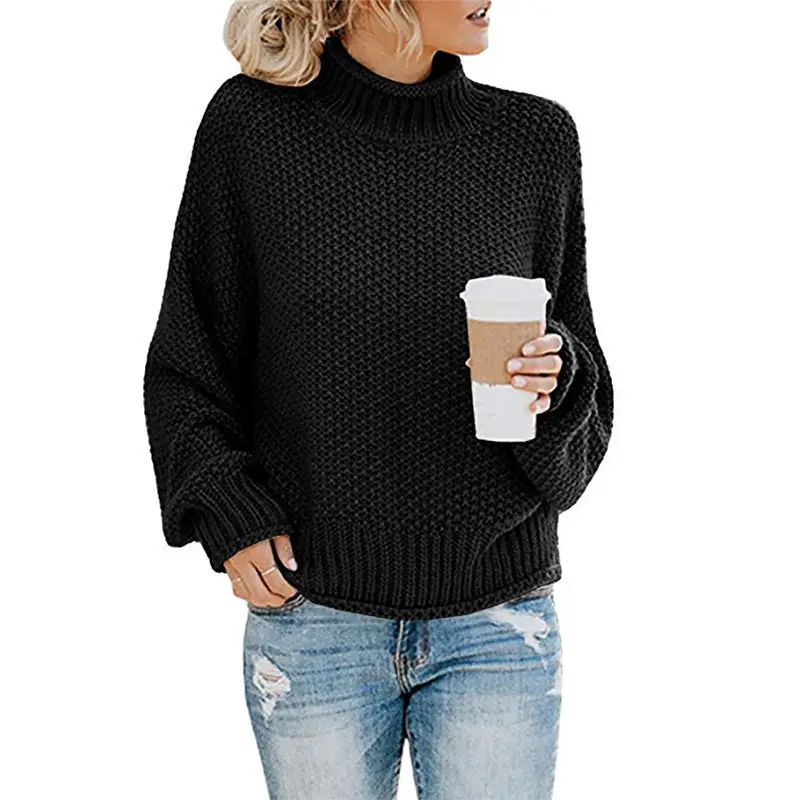 Women Loose Turtleneck Sweater Light Blue 2025 Winter