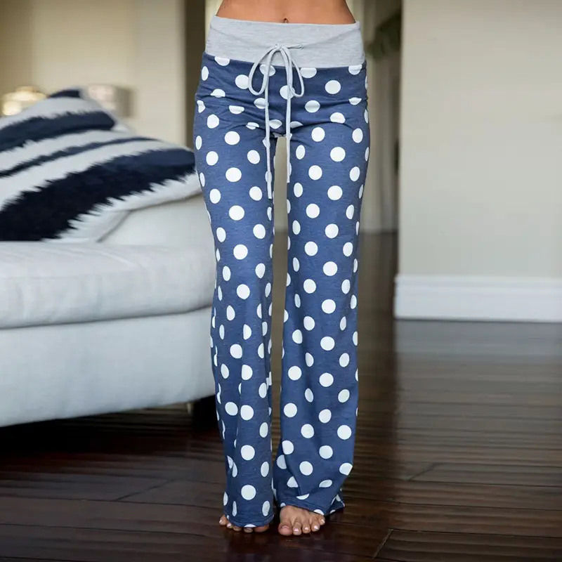 Women's Blue Polka Dot Lace-Up Casual Pants - Image 2