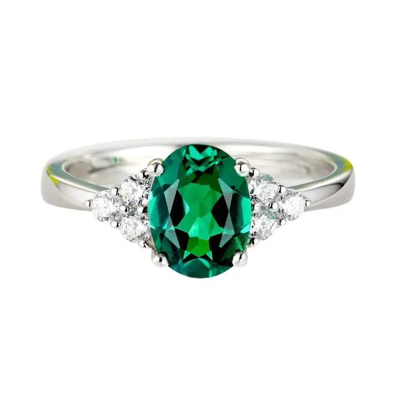 Women's Green Emerald Diamond Ring with Red & Purple Stones - Image 6