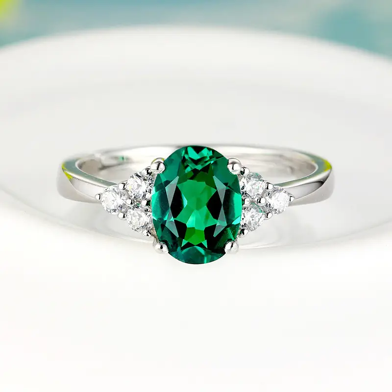 Women's Green Emerald Diamond Ring with Red & Purple Stones - Image 3