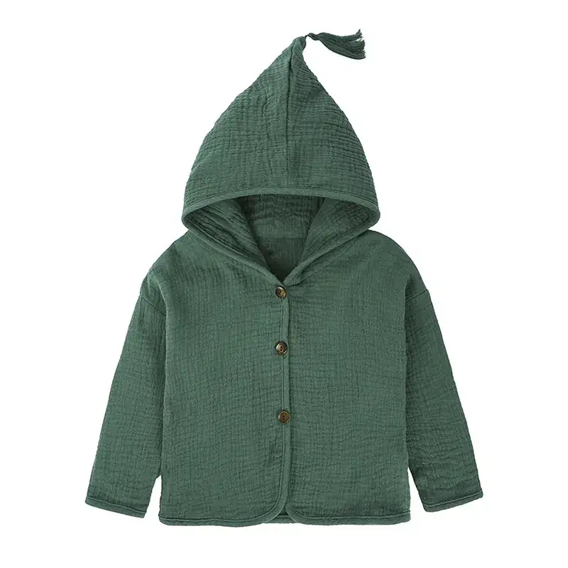 Green Tassel Hooded Cardigan for Kids Spring Autumn Wear