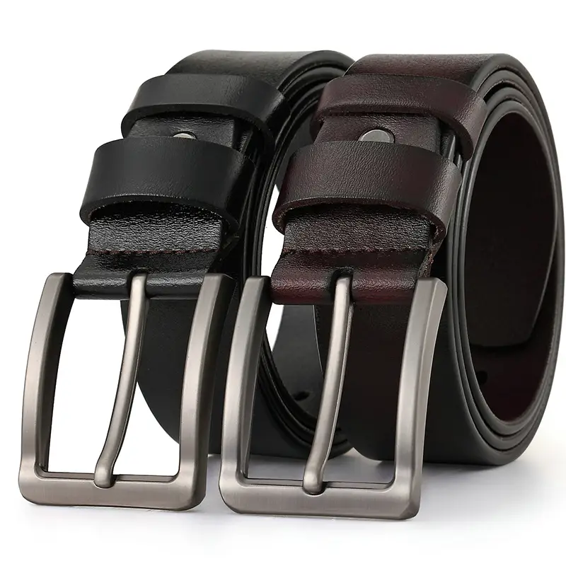 Men's Brown Leather Belt with Silver Pin Buckle