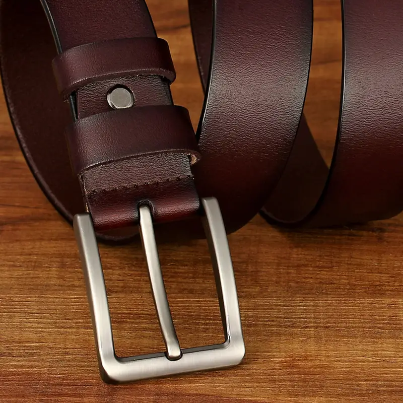 Men's Brown Leather Belt with Silver Pin Buckle