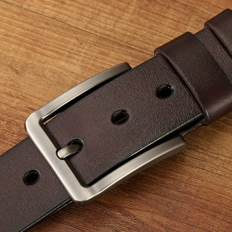Men's Brown Leather Belt with Silver Pin Buckle