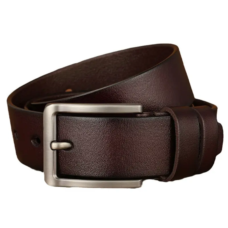 Men's Brown Leather Belt with Silver Pin Buckle